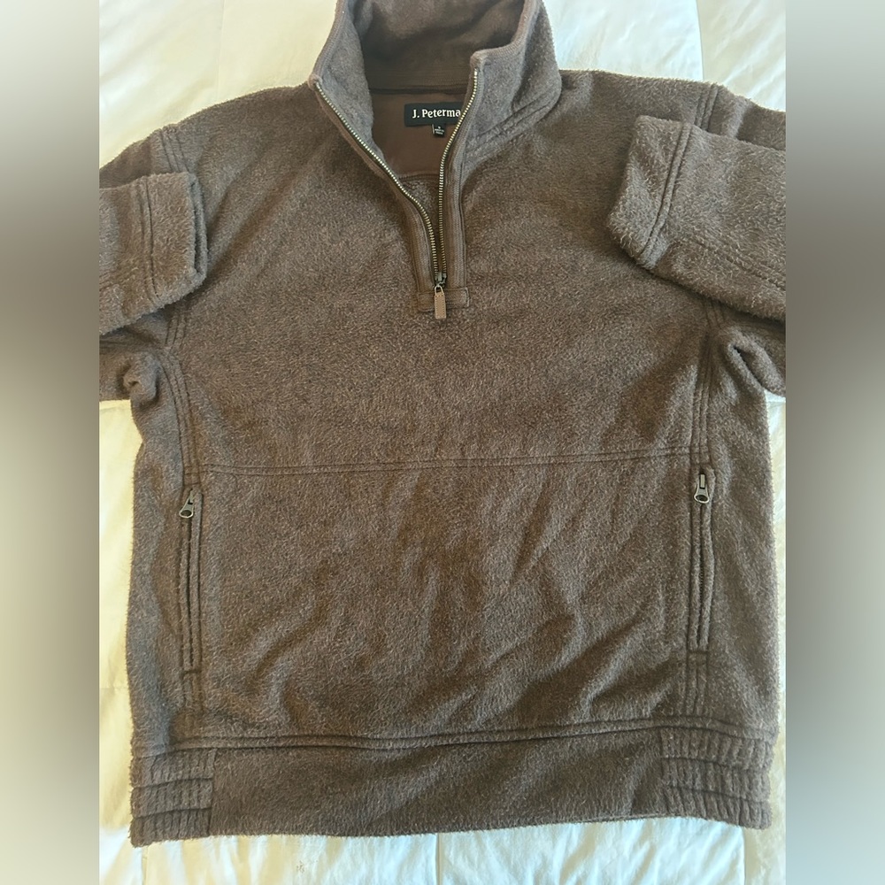 J. Peterman Brown Fleece 1/4 Zip  Pockets Men’s Size Small - Picture 6 of 11